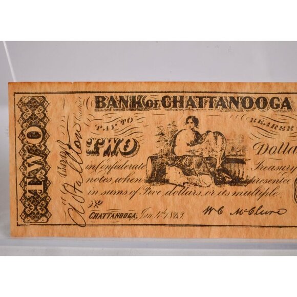 Bank of Chattanooga $2 Confederate Bill Reproduction 1863 - Picture 2 of 6